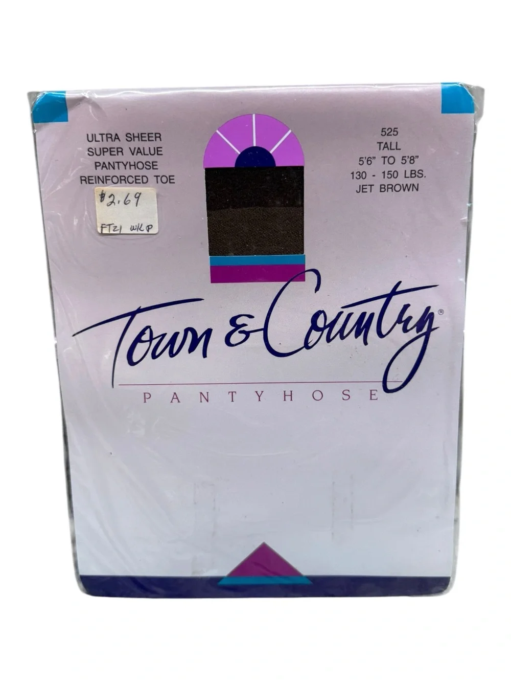 Vintage Town & Country Ultra Sheer Pantyhose 100% Nylon Tall Jet Brown 525